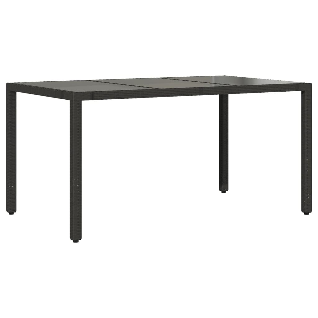 Table de jardin avec plateau en verre polyrotin noir 150x90 table à manger terrasse