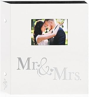 Lanpn Wedding Photo Album 6x4 600 Pocket Photos Slip in, Linen Cover Large Capacity Newlywed Marriage Window Album Hold 600 Horizontal Vertical Photos (Mr & Mrs, White)