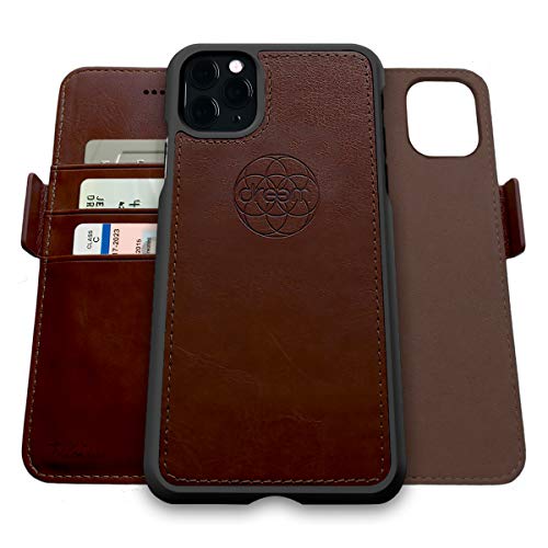Image of dreem Fibonacci 2-in-1 Wallet Case for Apple iPhone 11 Pro - Luxury Vegan Leather, Magnetic Detachable Shockproof Phone Case, RFID Card Protection, 2-Way Flip Stand - Coffee