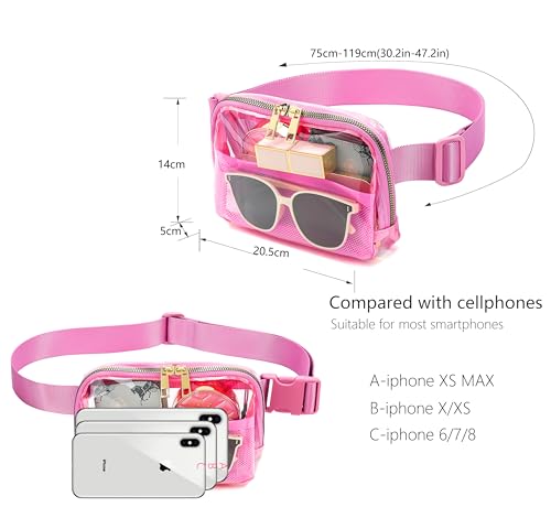 Image of Rose Red Clear Belt Bag Fanny Pack Stadium Approved Crossbody Waist Bag for Women Men with Adjustable Strap for Concerts Sports Travelling Hiking Running