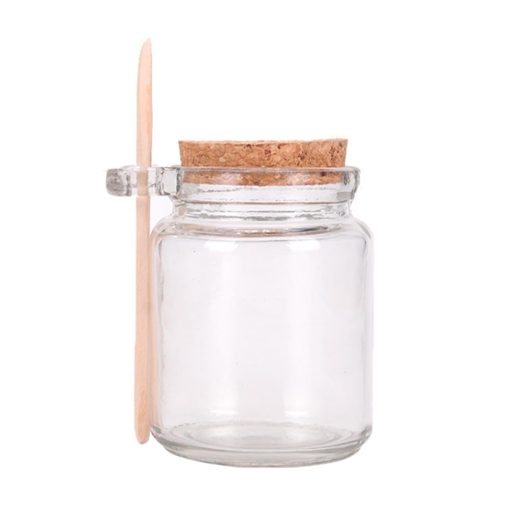 Xumin Clear 1Pcs 250Ml Empty Fillable Round Mono-Ear Glass Transparent Bath Salt Shaker With Wooden Spoon Box Cork Powder Bottle Dispensing Container For Honey Candy Condiments Flour Mung Beans