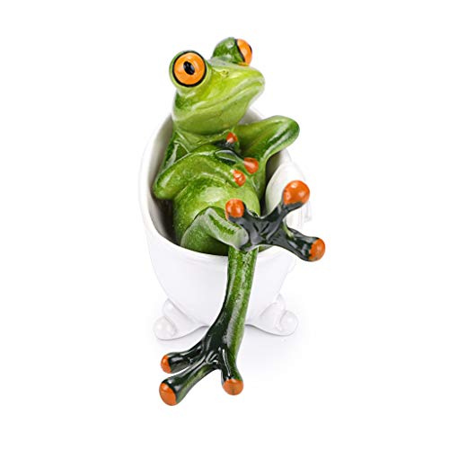 Juxyes Creative Craft Resin Frog Figurine Decor, Lying In The Bathtub Frog Sculpture Statue, Personalized Animal Collectible Figurines Mascot Frog Resin Crafts For Shelves Table Desk Decor #TOP2