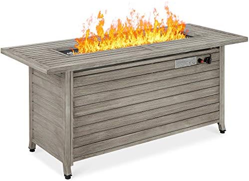 Best Choice Products 57in Propane Gas Fire Pit Table, 50,000 BTU Outdoor Rectangular Firepit for Outside, Patio w/Extruded Aluminum Table Top, Burner Lid, Storage, Cover, Glass Beads - Gray