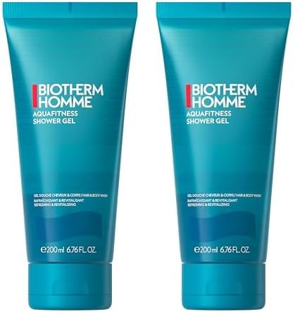 Biotherm Homme Aqua Fitness Shower Gel, belebendes Duschgel für Männer, mit Meeresduft, für ein erfrischtes Hautgefühl, Körper & Haare, 200 ml (Packung mit 2)
