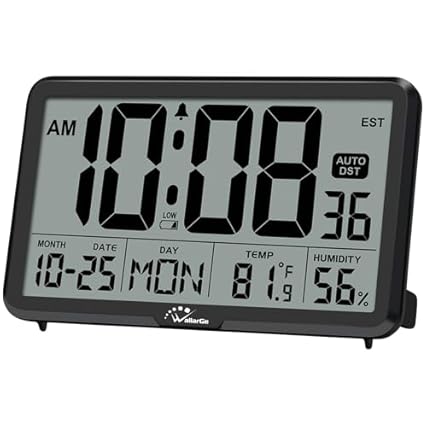 Wallar Ge Auto Set Digital Wall Clock Battery Operated, Desk Clocks with Temperature, Humidity and photo Wallar Ge Auto Set Digital Wall Clock Battery Operated, Desk Clocks with Temperature, Humidity and