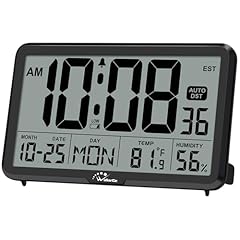 Wallar Ge Auto Set Digital Wall Clock Battery Operated, Desk Clocks with Temperature, Humidity and photo Wallar Ge Auto Set Digital Wall Clock Battery Operated, Desk Clocks with Temperature, Humidity and