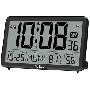 WallarGe Auto Set Digital Wall Clock Battery Operated, Auto DST