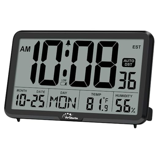 WallarGe Auto Set Digital Wall Clock Battery Operated, Desk Clocks with Temperature, Humidity and Date, Large Display Digital Calendar Alarm Clock for Elderly, Bedroom, Office, 8 Time Zone, Auto DST.