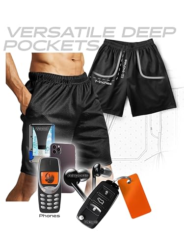 Ma Croix Mens Basic Mesh Shorts with Pockets Basketball Gym Workout Plain Uniform PE Shorts3