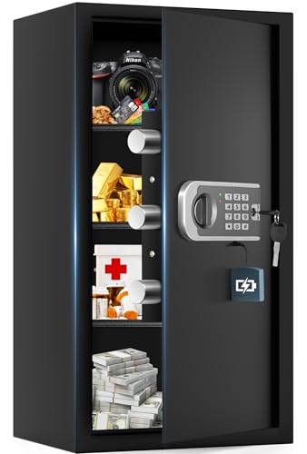 6.0 Cuft Large Fireproof Safe Box, Home Safes Water and Fireproof, Digital Security Safes with Programmable Keypad Keys, Smart Alert, Mute Mode, Fire Safe Box for home Document Money Valuables