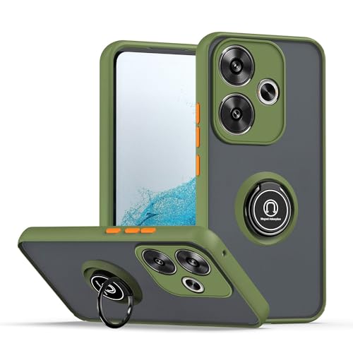 XINYEXIN Funda para Xiaomi Poco F6 5G, Funda con Soporte de Anillo, TPU + PC Translúcido Anti- Arañazos Carcasa Protectora Antigolpes Case Cover - Verde Ejercito