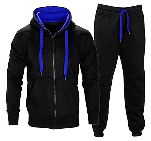 trending babz Survêtement en polaire avec cordon contrasté pour homme, bleu/noir, L