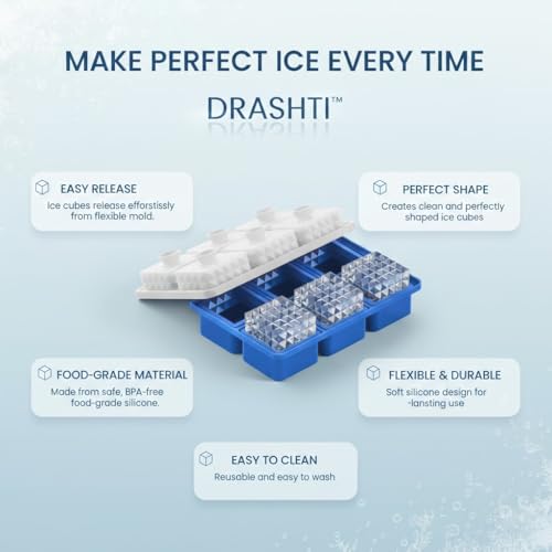 Image of Premium Large 3D Crystal Square Ice Cube Tray, Silicone Molds for Chilling Drinks, Chocolates, Juice, Jelly and Many More. (Blue)