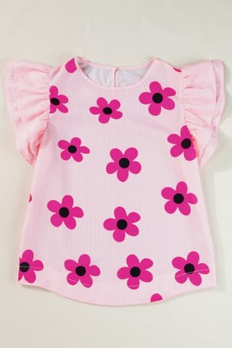Pink Pinstripe Floral Print Ruffled Flutter Sleeve Blouse3