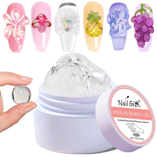 NAILGIL Solid Builder Gel For Nails, 3D Sculpture Non-Sticky Hand Extension Gel Nail Art Sock Off UV LED Salon DIY at Home-15g/0.53oz,Clear