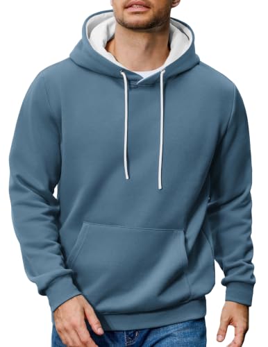 Image of COOFANDY Mens Hoodies Cotton Fleece Hoodie with Pocket Blue 3XL