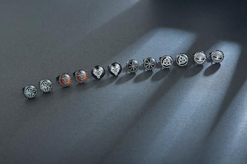 SIISPRI 6Pairs Norse Viking Stud Earrings Mens Earrings Set Hypoallergenic Surgical Stainless Steel Viking Runes Round Circle Button Stud Post Earrings 10MM4