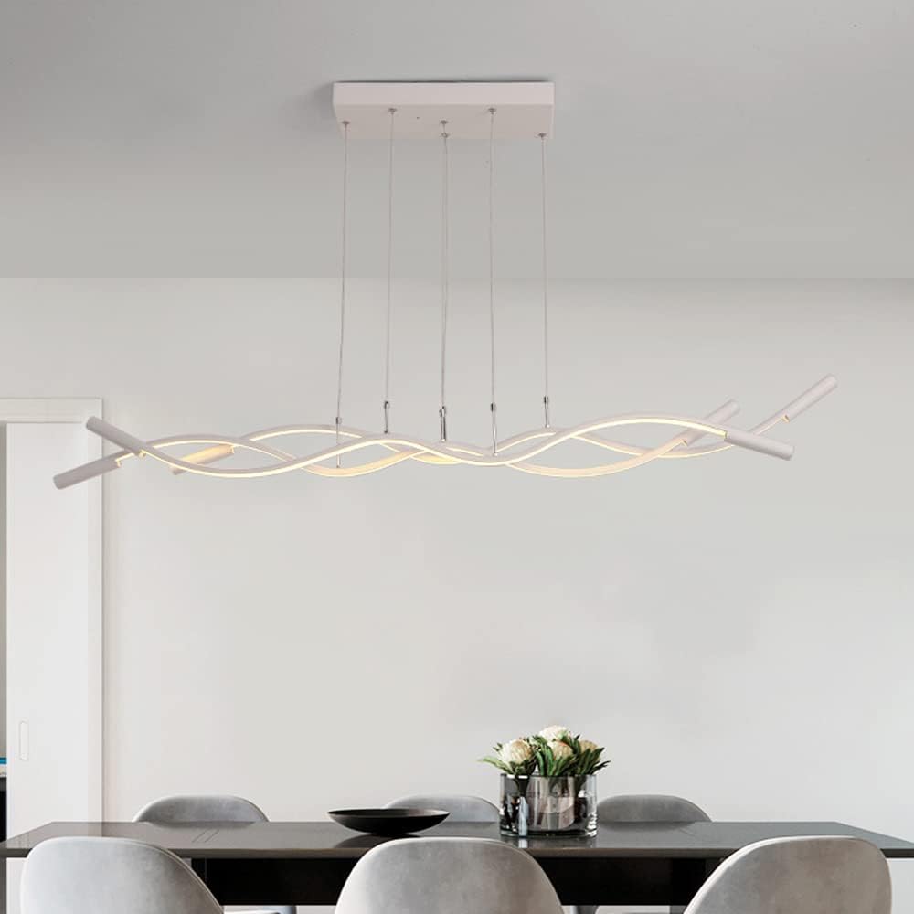Pendant Lights, Led Wave Island Lights Compatible with Kitchen Black/White LED Light Fixture Compatible with Dining Room 51.2inch Linear Farmhouse Light Fixtures 54W Modern Living Room Ceiling Decor
