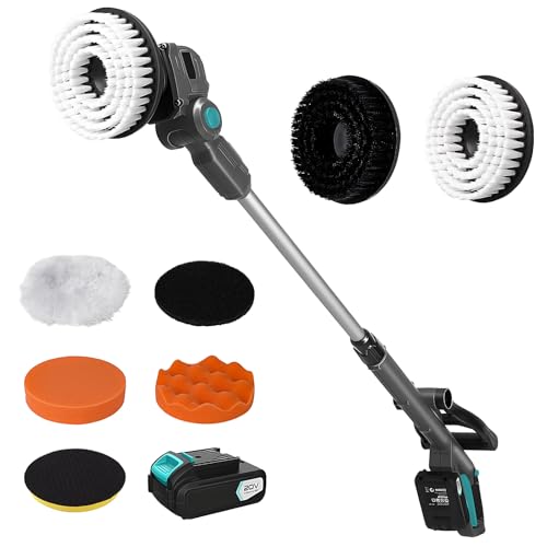 Image of 20V Cordless Spin Scrubber with Replaceable Battery, Electric Cleaning Brush with Long Handle & 8 Brush Heads for Outdoor, Bathroom, Tile, Grout, Shower, Bathtub