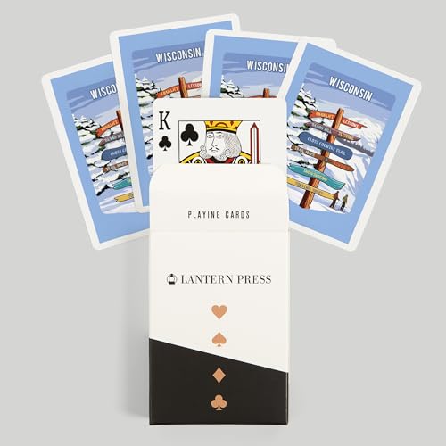 Lantern Press Wisconsin, Signpost, Ski and Snow, Baraja Póker 52 cartas miniatura 6