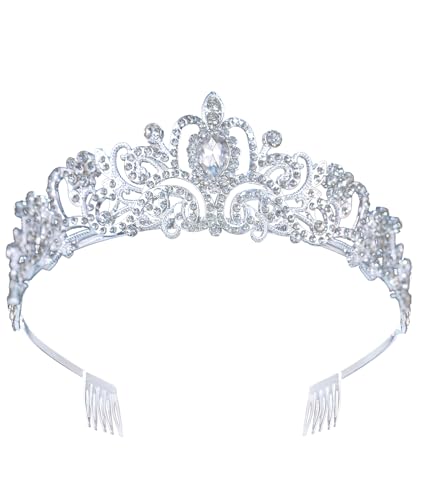 DWAKIZE Crystal Tiara Crown with Combs for Women and Girls Princess Queen Bridal Rhinestone Headbands for Wedding Birthday