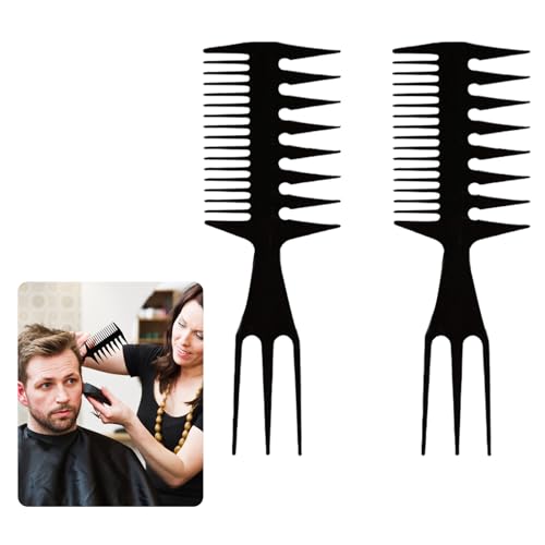 2 Piezas Peine de Dientes Anchos 3-en-1, Peine Hombre Puas Anchas Profesional Peinar de Doble Cara Peine de Cola de Rata Styling Comb, Grueso Peine del Pelo Antiestático para Peluqueria Barberos