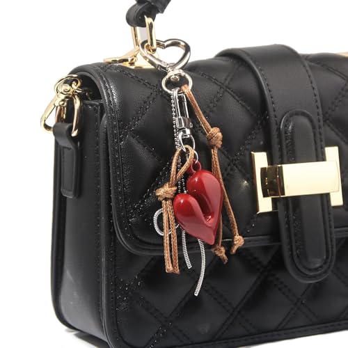 Image of Heart Keychain, Cute Bag Charms for Handbags, Stylish Key Chain for Girls, Trendy Aesthetic Accessories, Red Heart Shape Keychain for Car and Purse Decor