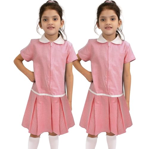 Robe d'été école fille 3-14 ans en gingham vichy avec chouchous