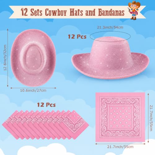 Image of Coume 24 Pieces Cowboy Hats and Bandanas, Glitter Pink
