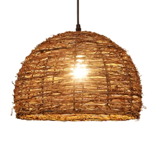 YGZPALH Boho Lampada da Soffitto Singola A Sospensione Lampada A Sospensione in Rattan Intrecciato con Finitura caffè Lampadario di bambù Country Farmhouse Lampada A Sospensione A Cesto da Fattoria