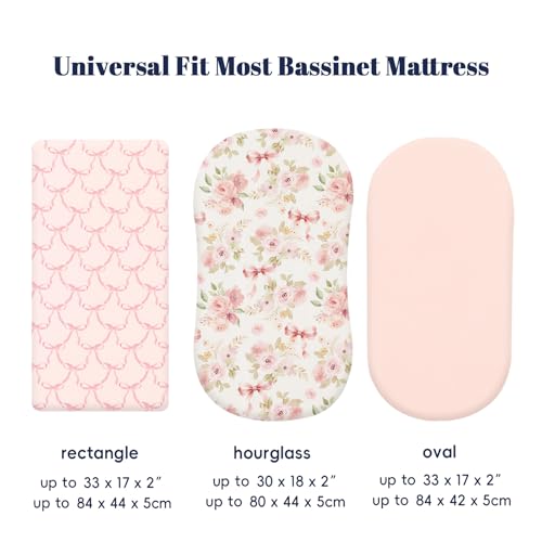 Image of PHF 3 Pack Soft Bassinet Sheets, Floral & Bow Breathable Comfy Cradle Sheets for Baby Boys, No Slip Universal Fit for Most Cradle and Bassinet Mattress, Floral & Bow