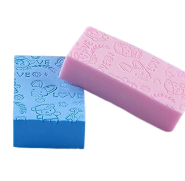 Kids & Adults Ultra Soft Bath Sponge – Body Exfoliator, Face Scrubber, Japanese Loofah for Shower & Dead Skin Removal – Safe for Babies, Multicolor Square Sponge (Pack of 2)-image-1