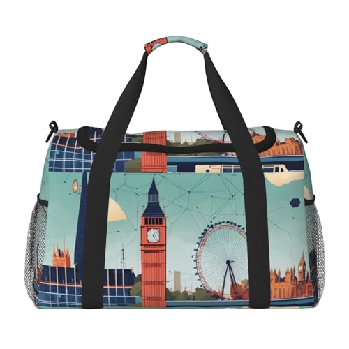 Sac de voyage femme noir avec motif London pour ranger vos articles personnels