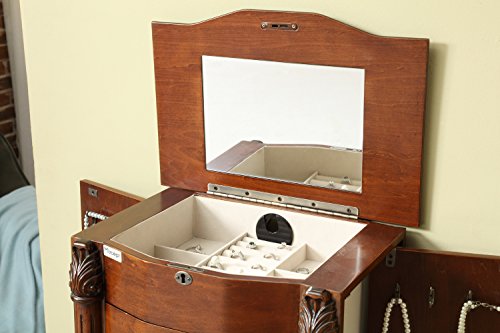 Mixcept Jewelry Cabinet Armoire Lockable Chest Stand With Mirror, Wooden, Walnut #TOP1