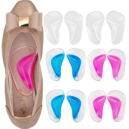 6 Paires de Voute Plantaire Semelle Orthopédique, Silicone Gel Arch Support Pads Semelles pour Fasciite Plantaire, Pieds Plats, Coussinets Adhésifs pour Soulager la Pression et Les Douleurs au Pied