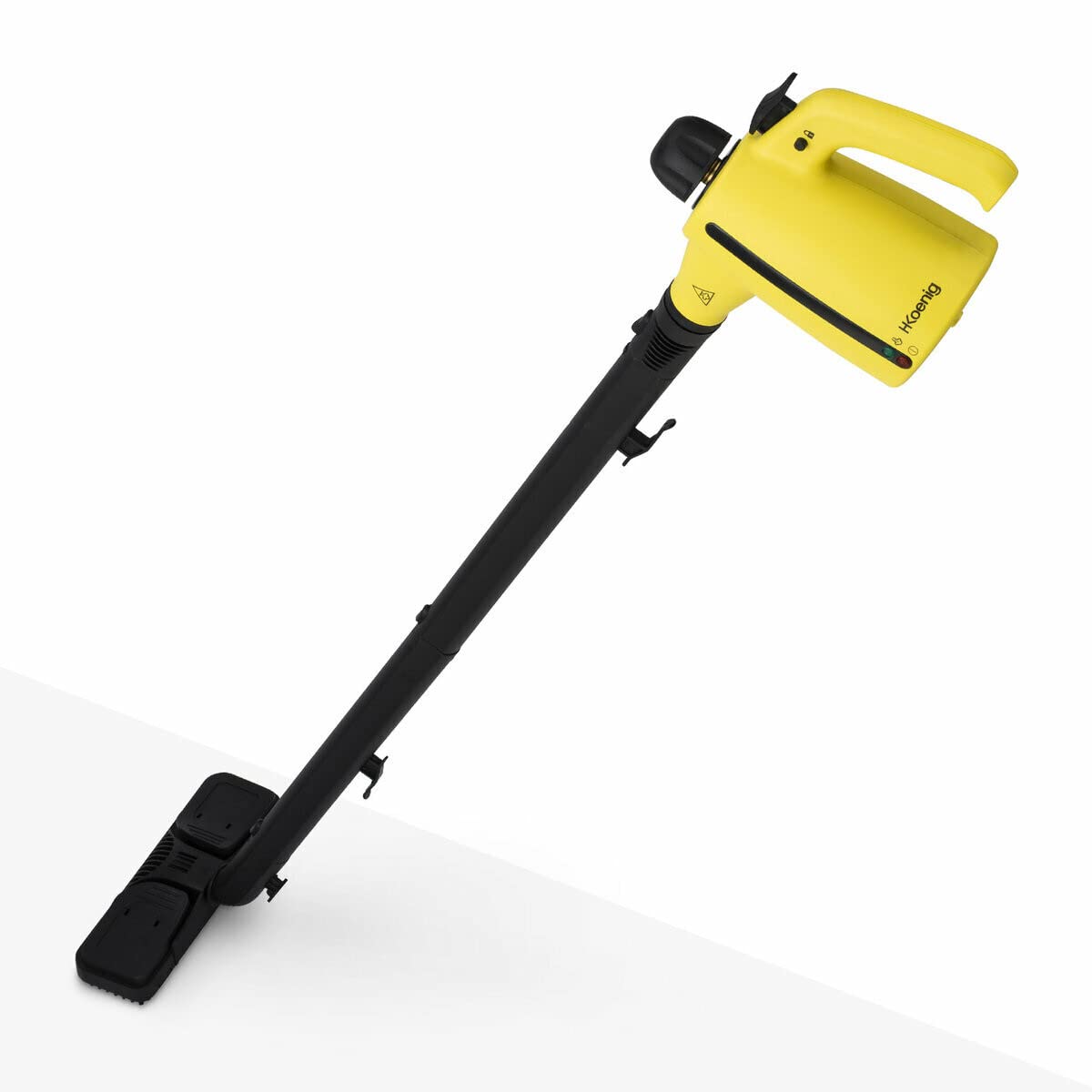 h.koenig NV700 Pulitore a vapore, Portatile con estensione per pavimenti + Accessori, Multiuso, 3.5 bars, 350ml,1050W, Nero/Giallo