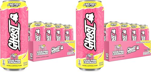 GHOST Energy Drink,Sour Pink Lemonade,16oz Cans - Energy & Focus & No Artificial Colors - 200mg of Natural Caffeine,L-Carnitine-& Taurine - Gluten-Free-& Vegan,(Pack of 24)