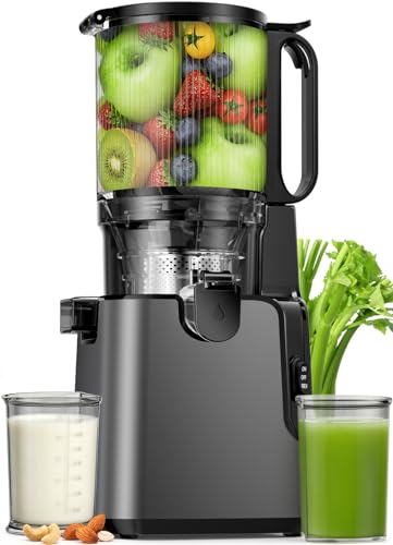Image of Juicer Machines with 5.8" Large Chute, 2-in-1 Cold Press Juicer for Whole Vegetables Fruits 400W, Masticating juicer Easy to Clean Juice Extractor Machine for Making Nut Mike, Juice, Premium Gray