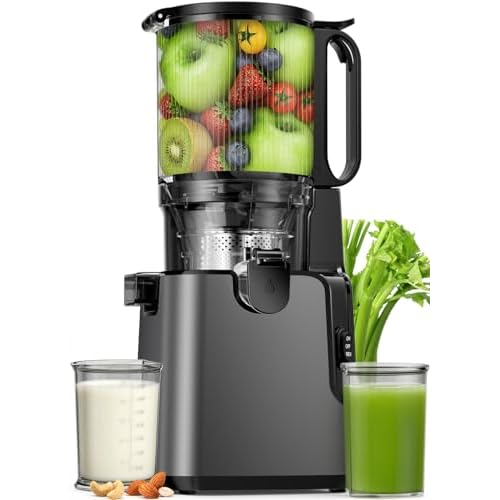 Juicer Machines with 5.8″ Large Chute, 2-in-1 Cold Press Juicer for Whole Vegetables Fruits 400W, Masticating juicer Easy to Clean Juice Extractor Machine for Making Nut Mike, Juice, Premium Gray