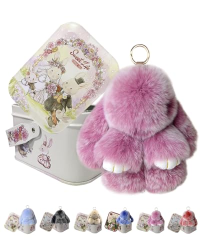 Bunny Keychain Keychain with Tin Box Bunny Lucky Keychains Handmade Soft Bunny PomPom Keychain