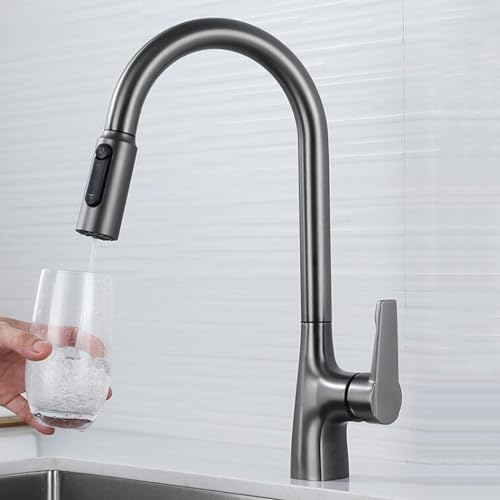 Robinet cuisine 3 voies douchette extractible mitigeur laiton évier gris