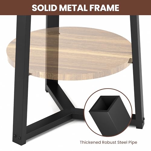 PPAMAPIC Round End Table, 2 Tier Side Table with Storage Shelf, Nightstand Accent Table for Living Room Bedroom Small Space, Black Metal Frame, 19.7" D x 23.6" H, Rustic Brown by PPAMAPIC - Image 6