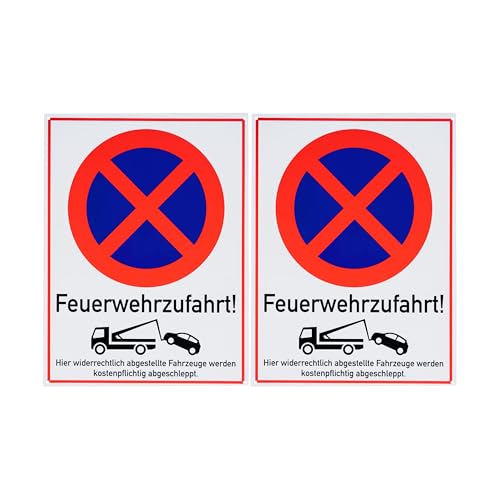 Panneau indicateur Accès pompiers !, 2 pcs, 40 x 30 cm, panneau en PVC de 1 mm d'épaisseur avec trous de perçage, panneau d'interdiction de s'arrêter, stationnement interdit Sign