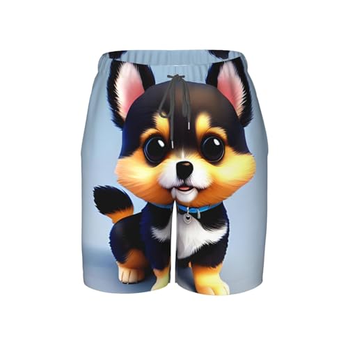 Card Love Fancy Puppy Youth Beach Pants, Soft and Breathable, with Drawstring Waist, Suitable for Sports and Leisure.