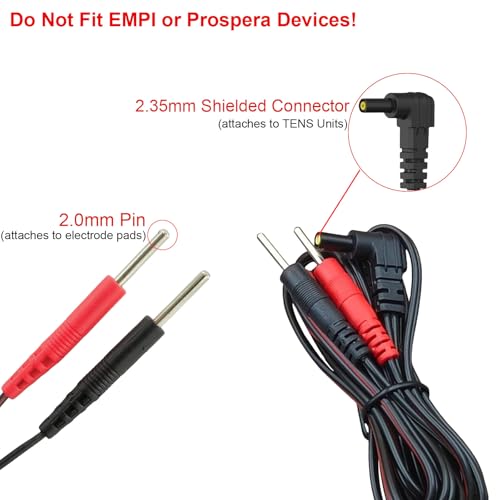 Image of 2 Packs TENS Unit Electrode Lead Wires, Premium TENS Electrodes Wire Replacement 2.35mm Shielded Plug TENS to 2mm Pin Electrode Cables Compatible with TENS 7000, Nicwell Care - (Not Fit EMPI Device)