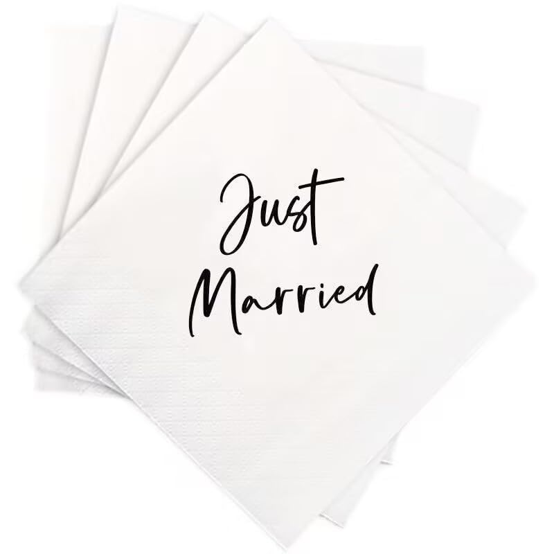 Wedding Napkins Paper Napkins, 50PCS Just Married Napkins Table Decoration for Wedding Bridal Party Decorations