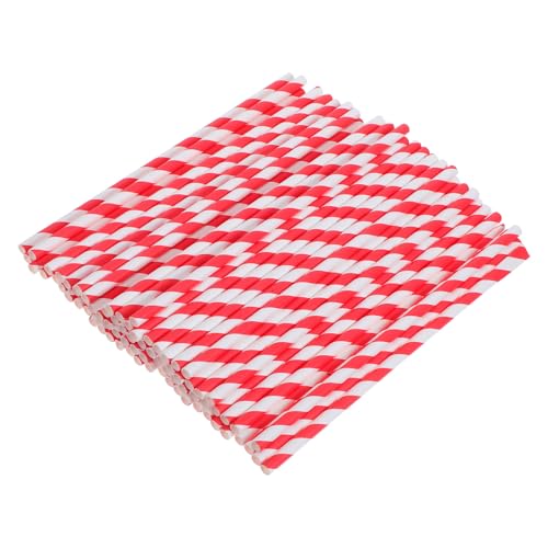 100 pitillos de papel rayados rojos 20 cm desechables miniatura 1
