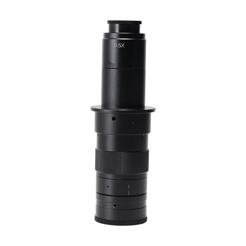 Lente de zoom de montaje en C de 0,7 a 4,5 X para cámara de microscopio industrial, compatible con microscopios de video, construcción de aleación negra, relación de zoom 6,5:1, aumento de