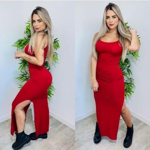 Vestido Longo Canelado Festa Com Fenda Edição Limitada Super Luxuoso (Vermelho)