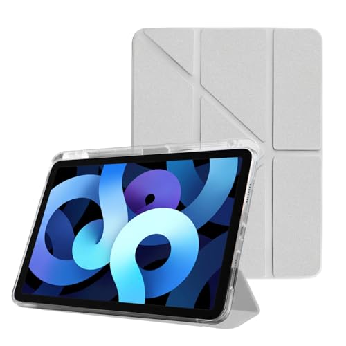 Hard Shell Case Compatible with 2026/2025 iPad Air 11 inch (M4/M3), Case with Pencil Holder, HD Clear Back Ultra-Light Shockproof TPU Leather Cover, Multi-Angle Support, Auto Sleep/Wake - Grey by Digi-Tatoo - Used condition - CA$10.79